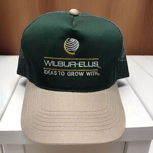 Wilbur-Ellis Ideas to Grow With Hat Trucker Cap Green Khaki Mesh Snapback Adj